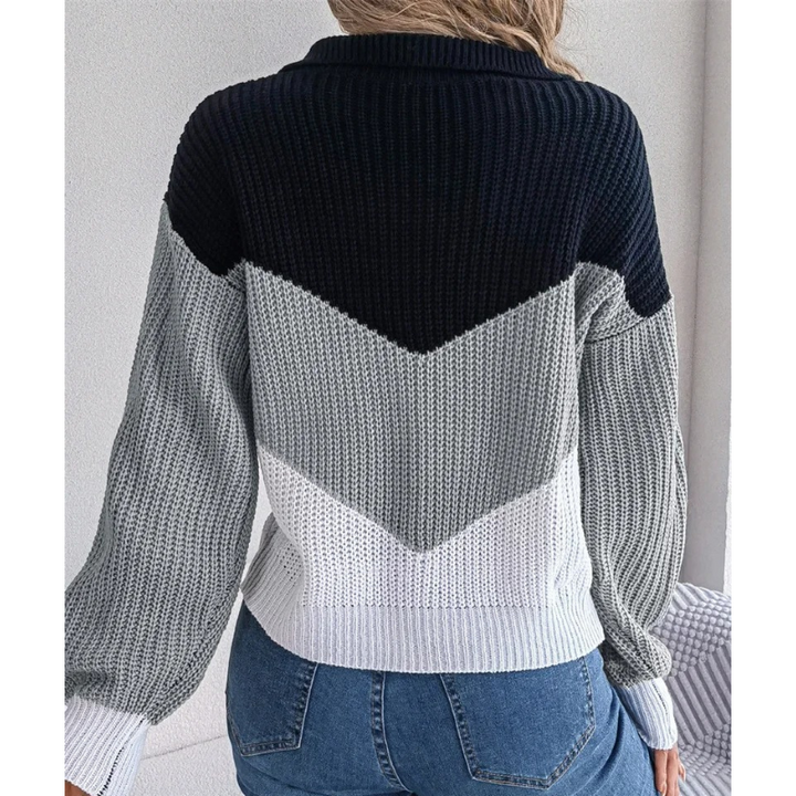 Knitted Ladies' Sweater with V-Neck