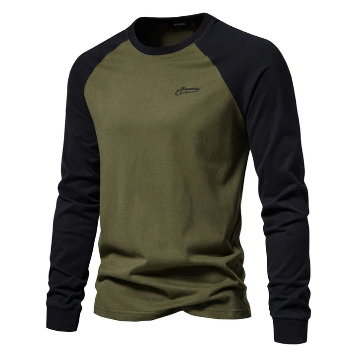 Men's - Patchwork Shirt - Round Neck & Long Sleeves - Trendy Style for Every Occasion