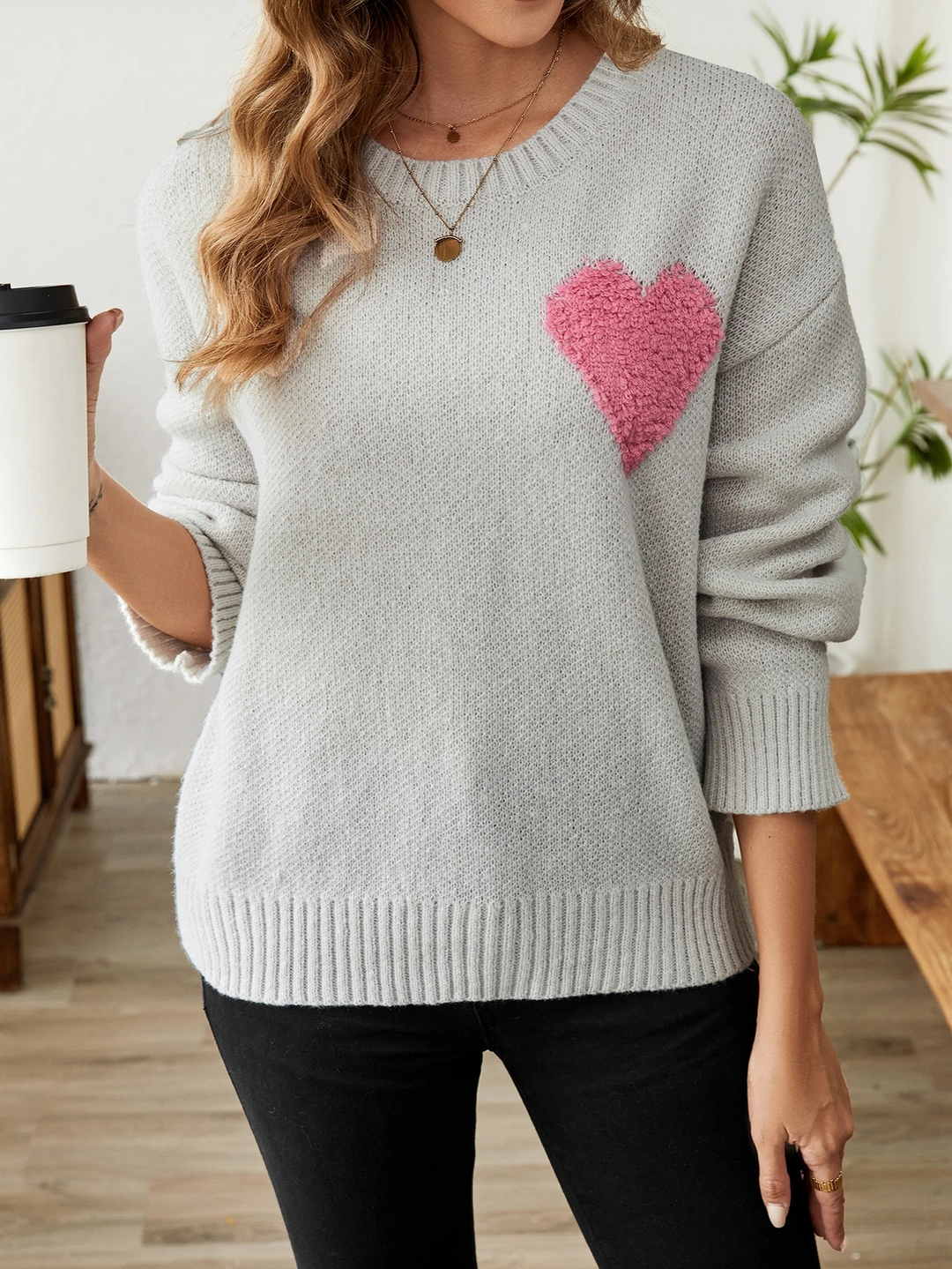 Warm jumper with heart motif