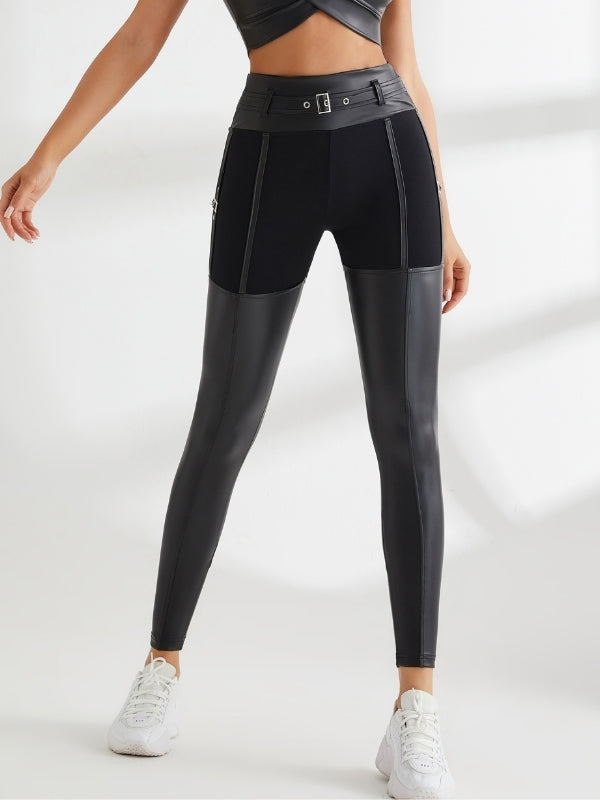 Athletic Female PU Shiny Leggings