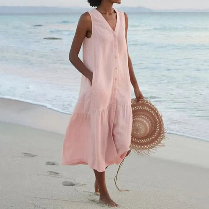 Linen dress with V-neckline