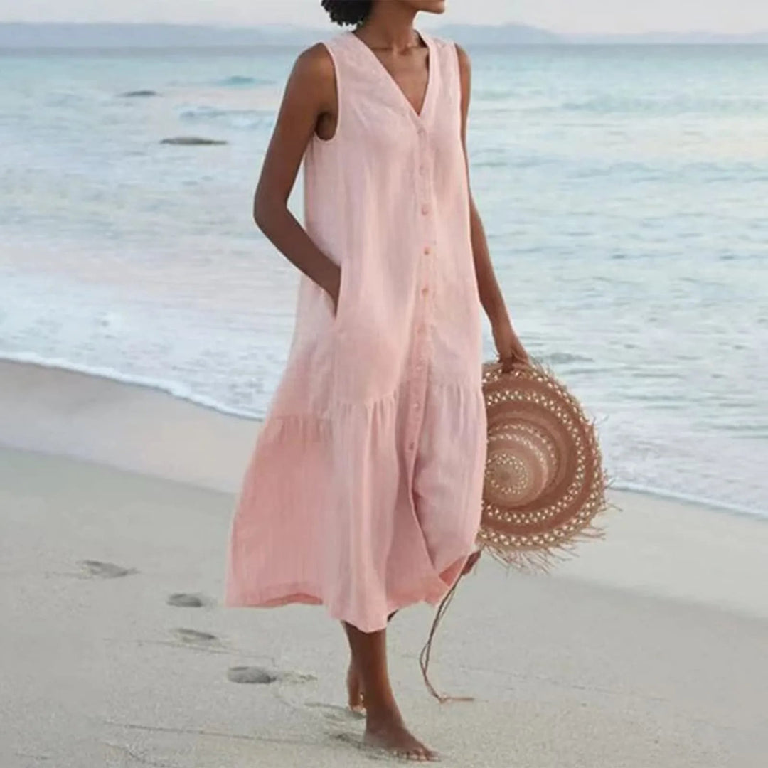 Linen Dress With V-Neck