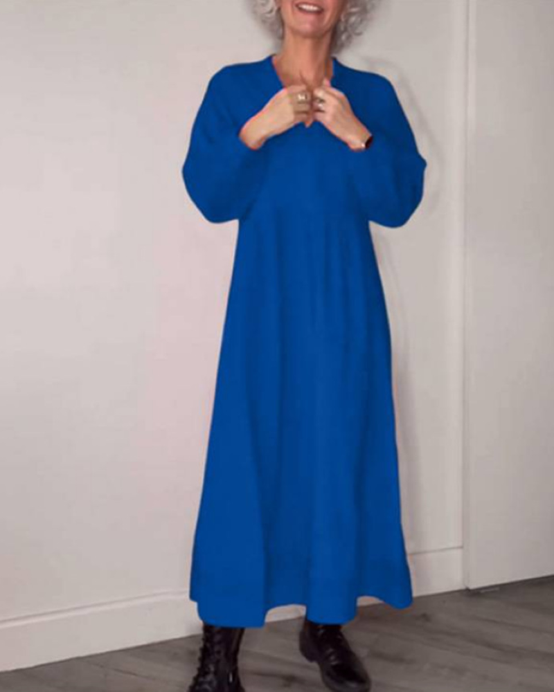 A-line dress with V-neck and long sleeves