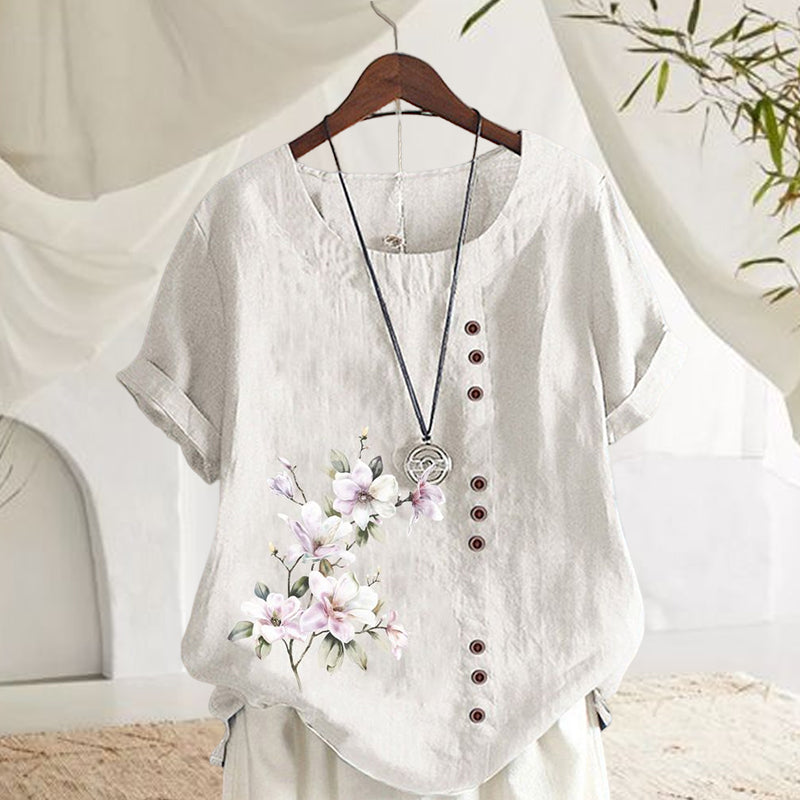 Floral cotton and linen shirt