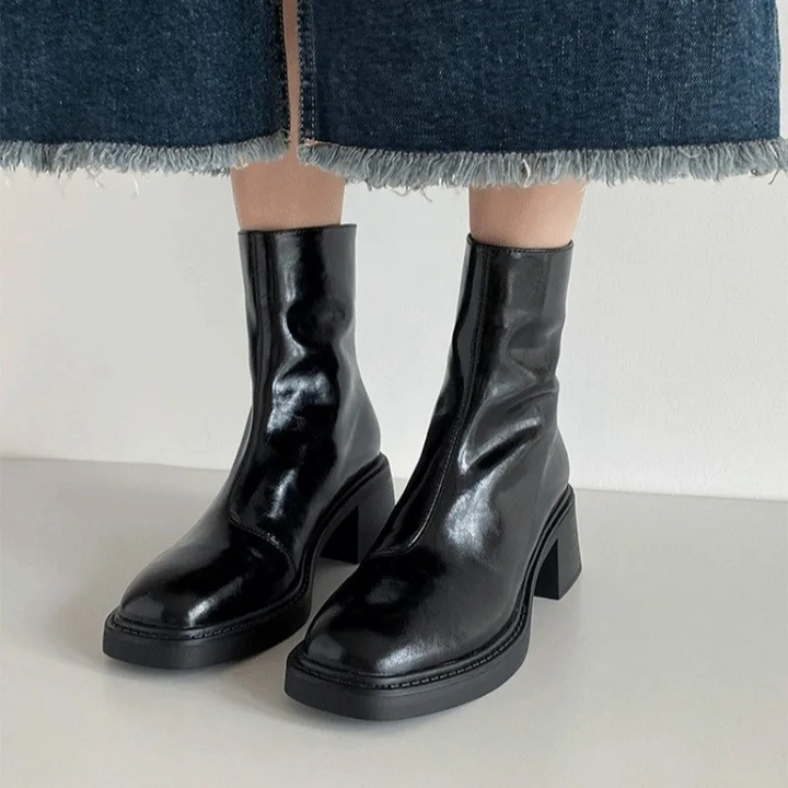 Women's - Ankle Boots - Stylish Square Toe Design with Block Heel - Comfortable Footwear for Any Occasion