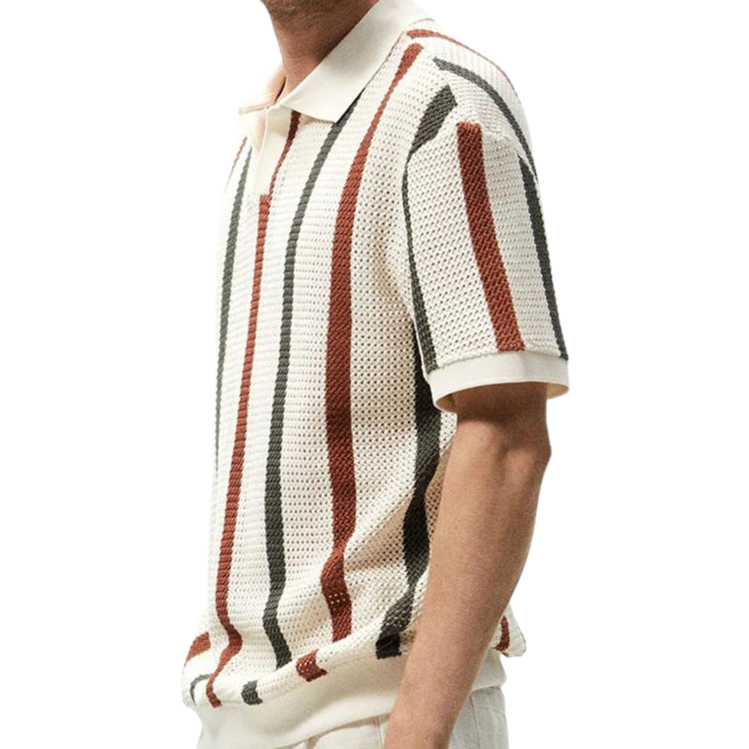 Knitted polo shirt with stripes