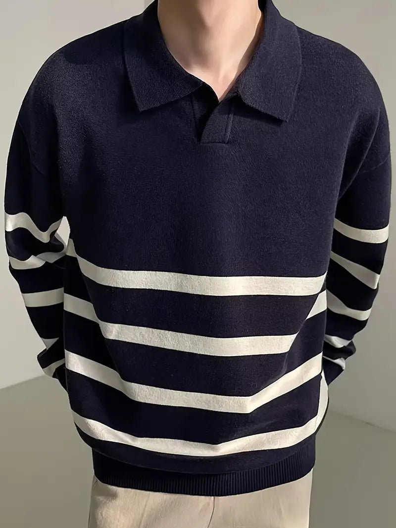 Men's - Striped Sweater - Cozy Knit Fabric - Relaxed Fit - Stylish Casual Wear