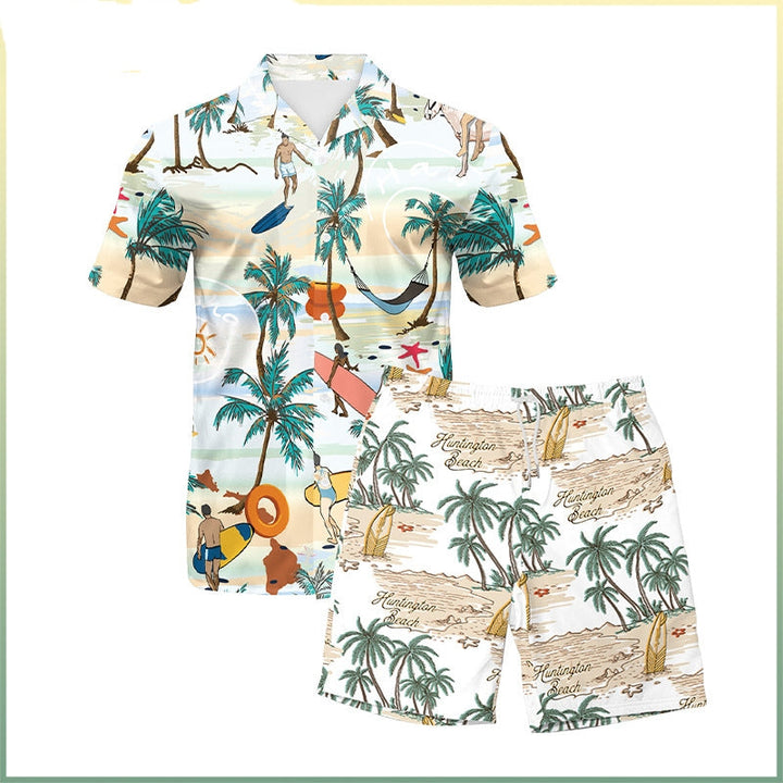 Printed Cool Shorts Shirt Double Layer Two Piece Set