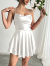 Women's - Elegant Summer Dress - Satin, Spaghetti Straps, Lacing, Double-Layered Hem - Perfect for Summer Days