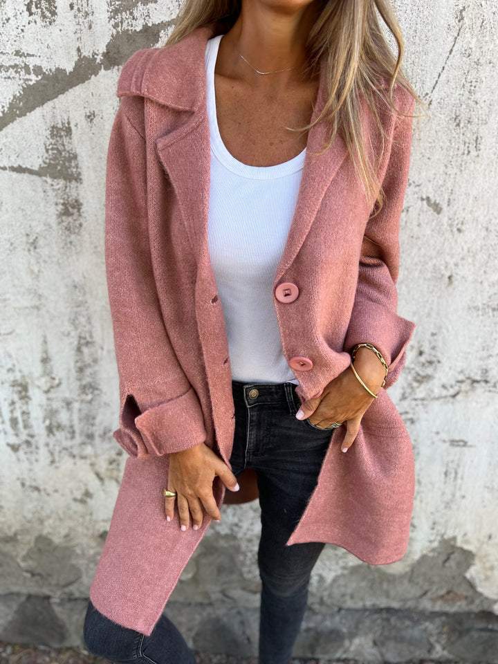 Women's - Casual Long Coat with Cuffs - Cotton - Stylish & Comfortable Outerwear