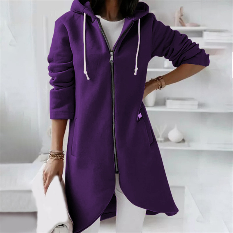 Women's - Long Hoodie - Zip-Up Design - Elegant Casual Layer for Everyday Wear