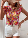 Elegant Blouse With Round Neckline, Floral Print and Ruffles