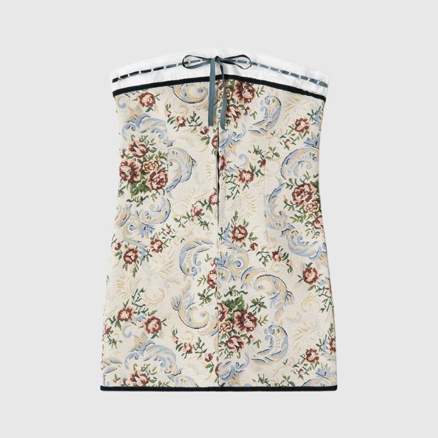 Strapless mini dress with vintage tapestry pattern