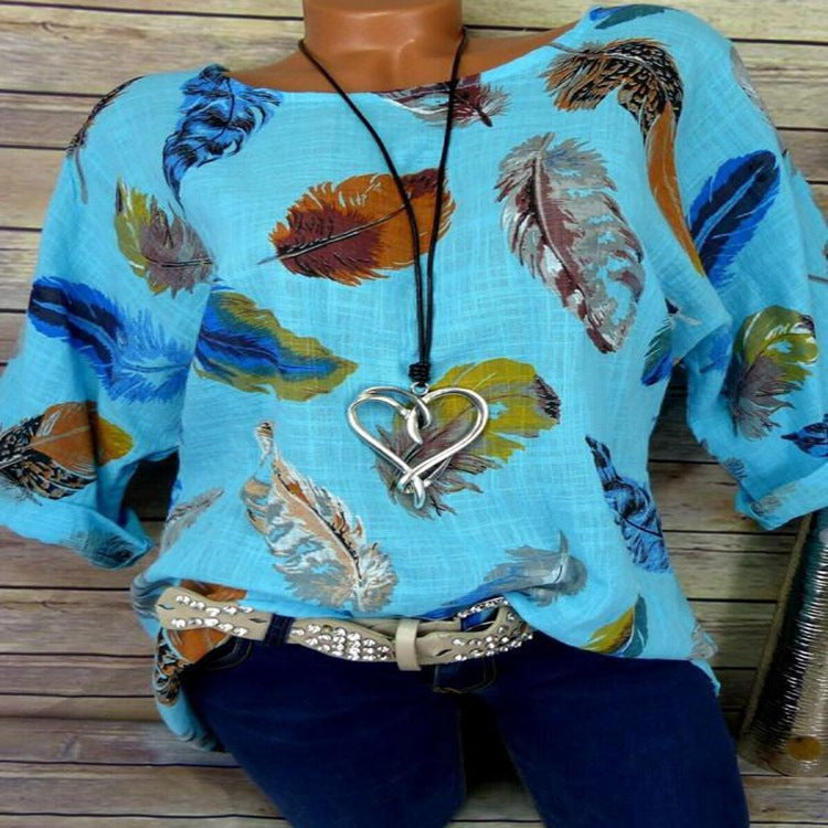 Modern feathers Colourful three-quarter sleeve blouse