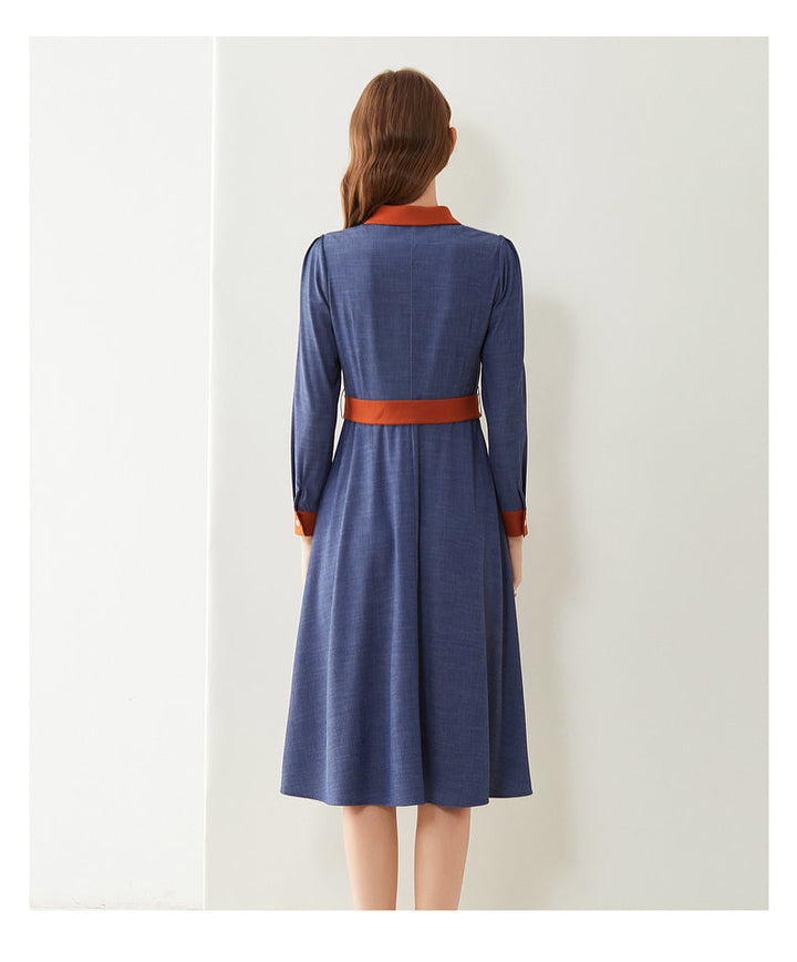 Elegant slim-fit long-sleeved workwear shirt dress