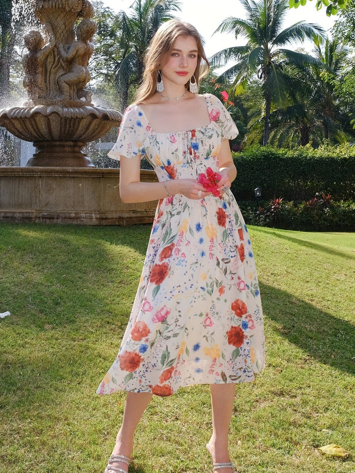 Women's - Floral Dress - Airy Short-Sleeved A-Line - Light & Comfortable Polyester - Perfect for Summer
