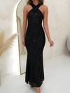 Women's - Elegant Long Evening Dress - Flowing Fabric - Perfect for Formal Events and Special Occasions
