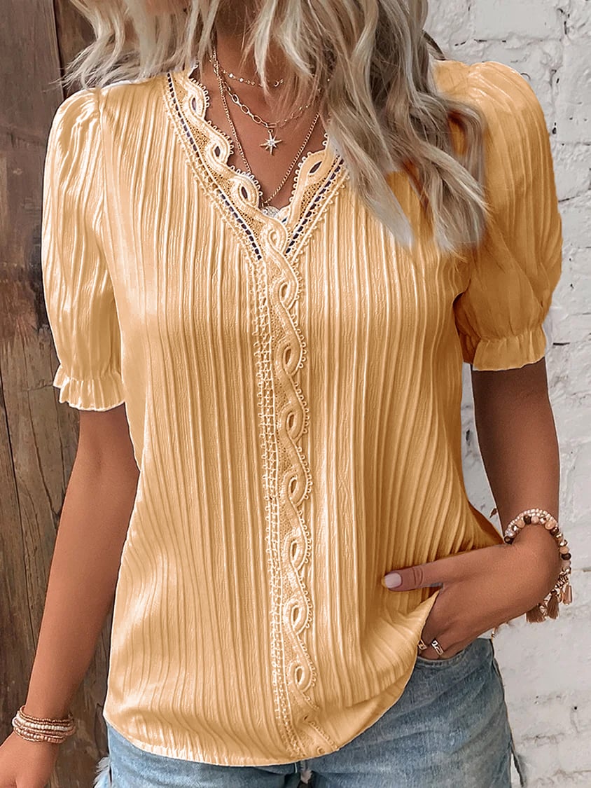 Women's - Elegant edges V-neck blouse - Stylish and Comfortable - Perfect for Any Occasions