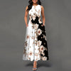 Timeless black and white colour block with floral print maxi dress