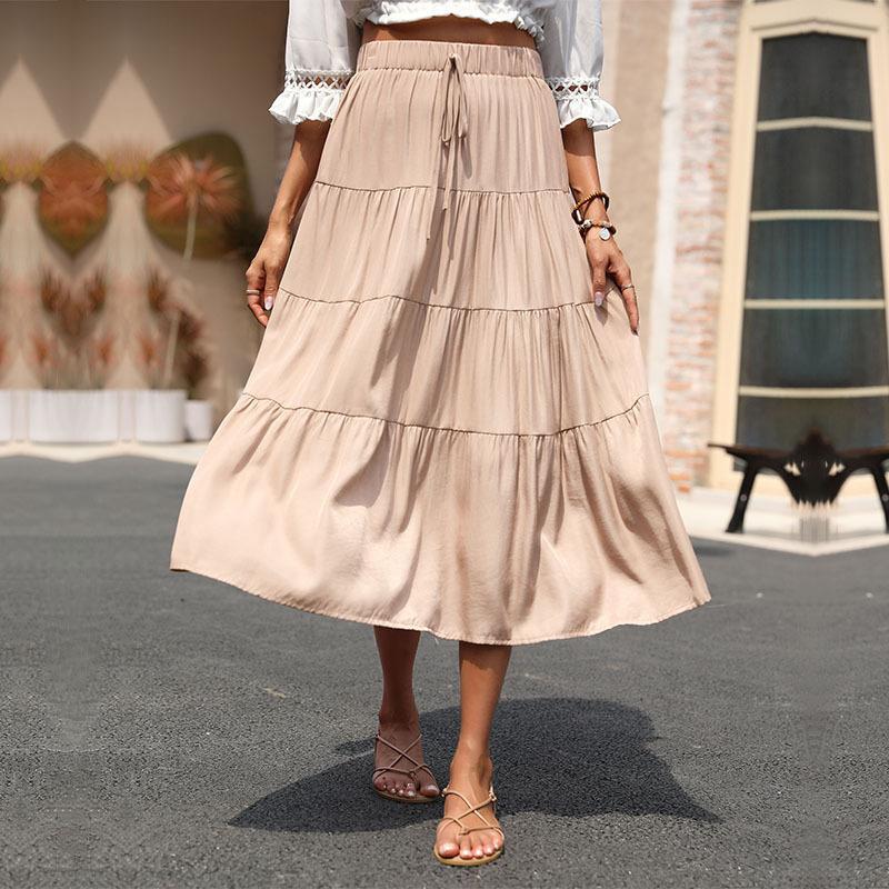 Modern fashion ruffle pleated solid colour halterneck dress