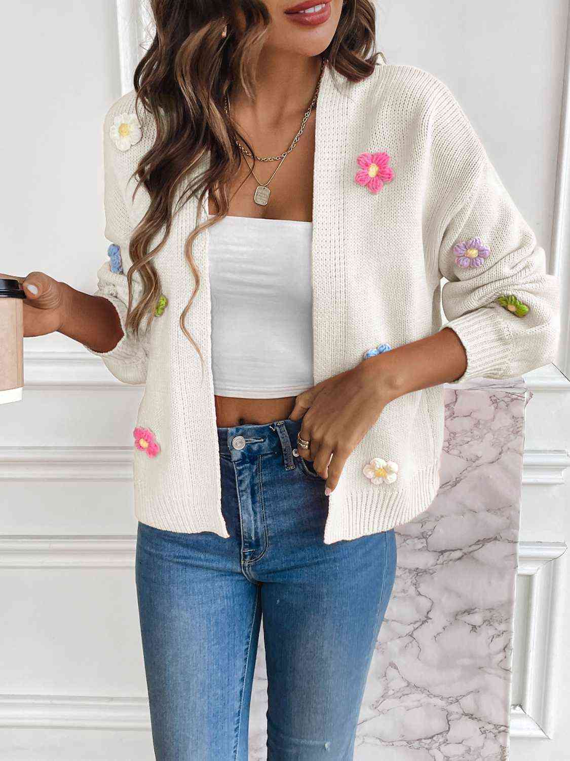 Women's - Floral Long Sleeve Open Front Cardigan - Lightweight & Stylish - Perfect Layering Piece