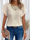 Women's - Top - Round Neckline with Lace Trim - Elegant and Stylish Blouse for Any Occasion