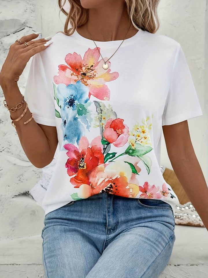 T-shirt with floral print and round neckline