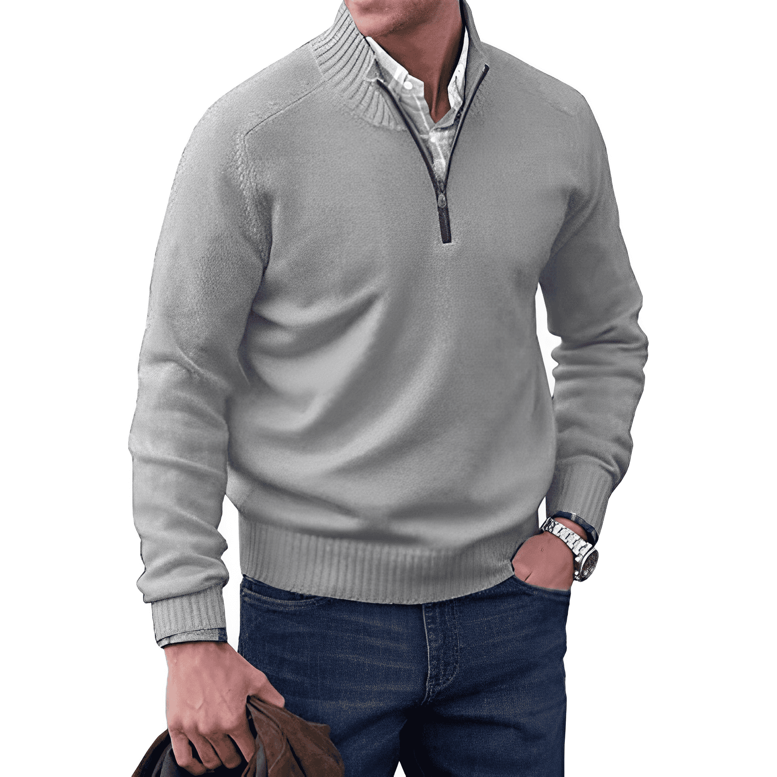 Men's - Quarter Zip Pullover Sweater - Soft, Stylish, Perfect for Layering
