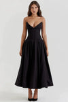 Strapless dress with deep V-neckline