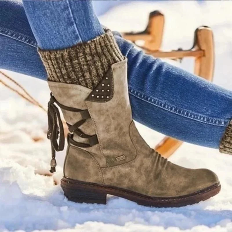 Women's - Winter Ankle Boots with Lacing - Stylish & Warm