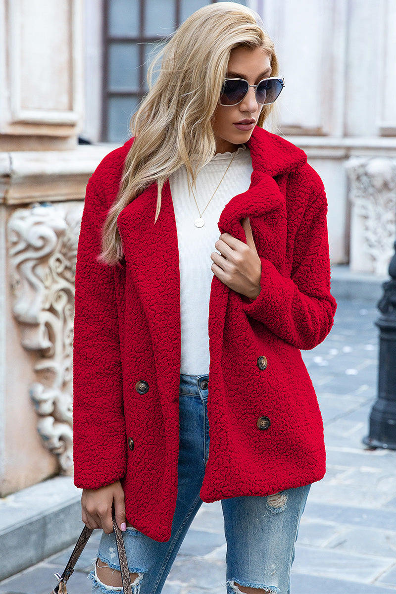 Women's - Sherpa Coat - Full Size with Lapel Collar - Warm and Cosy Winter Outerwear
