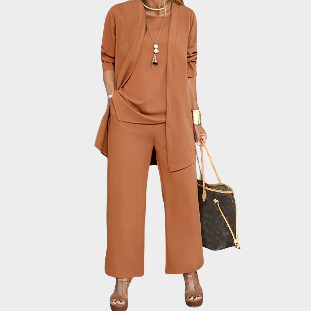 Women's - Chic Unicoloured Three-Piece Set - Soft Fabric - Stylish Outfit for Women