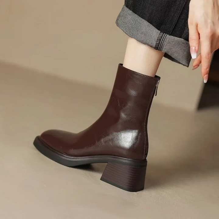 Women's - Ankle Boots - Stylish Square Toe Design with Block Heel - Comfortable Footwear for Any Occasion