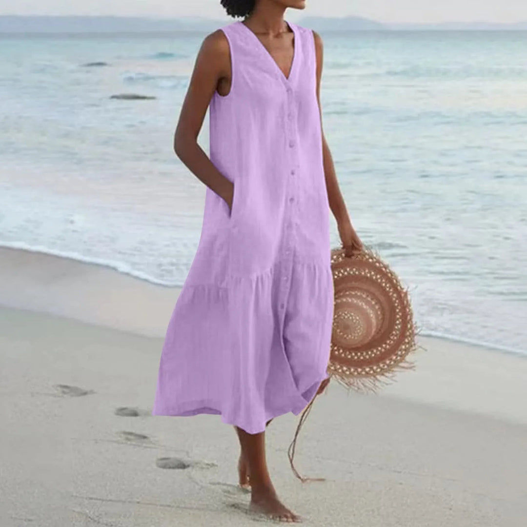 Linen dress with V-neckline