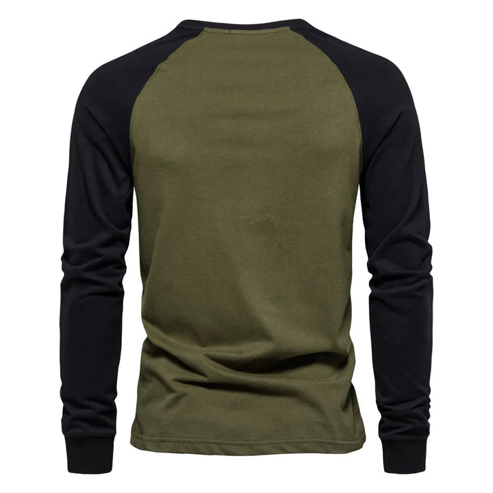 Men's - Patchwork Shirt - Round Neck & Long Sleeves - Trendy Style for Every Occasion
