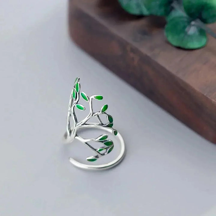 Green Leaf Silver Ring