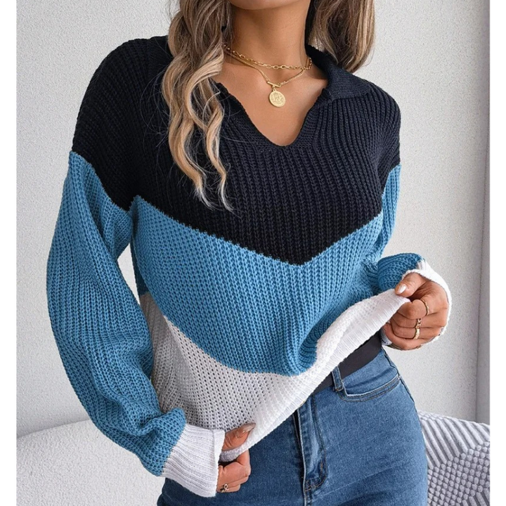 Knitted Ladies' Sweater with V-Neck