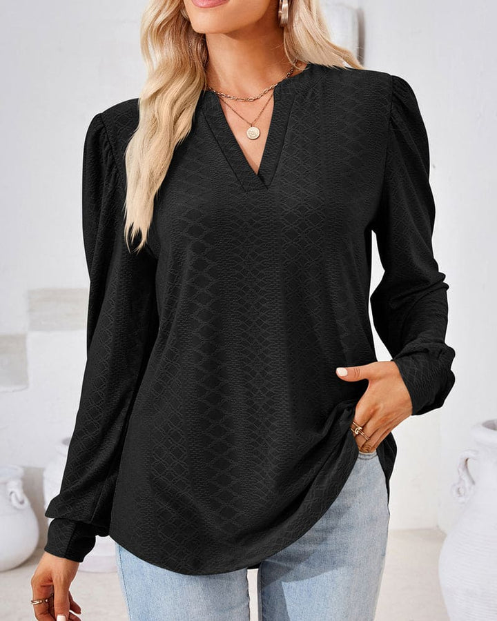 Jacquard top with V-neckline