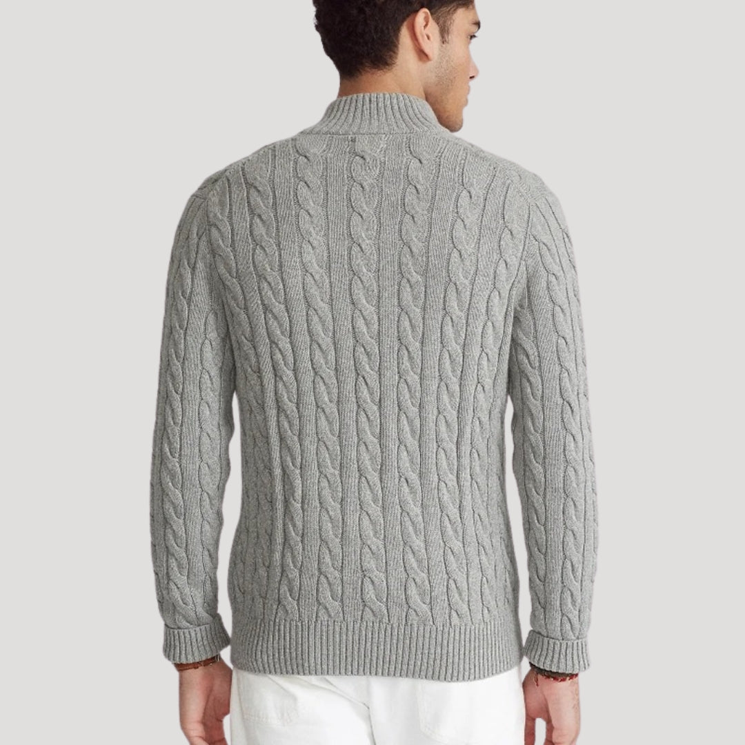 Men's - Half Zip Cable Knit Jumper - Cosy Wool Blend - Stylish Layering Piece