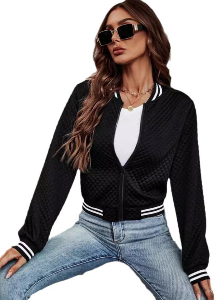 Casual bomber jacket with a light quilted pattern and striped details