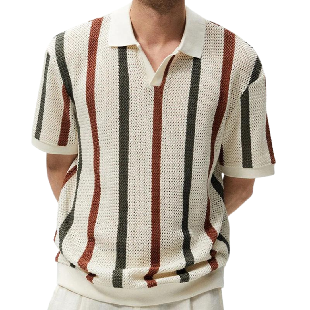 Knitted polo shirt with stripes