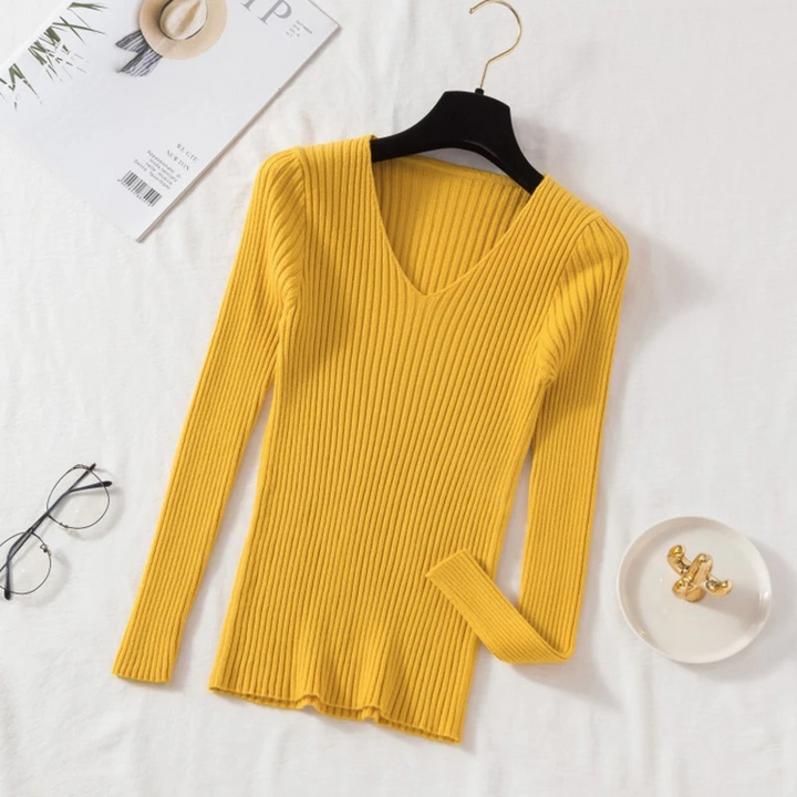 Slim-fit jumper with ribbed V-neckline for a chic look