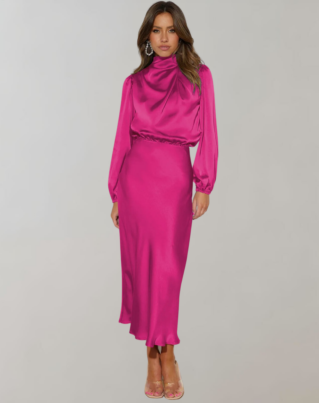 Dress with satin sleeves