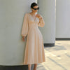 French Elegant satin dress with lantern sleeves