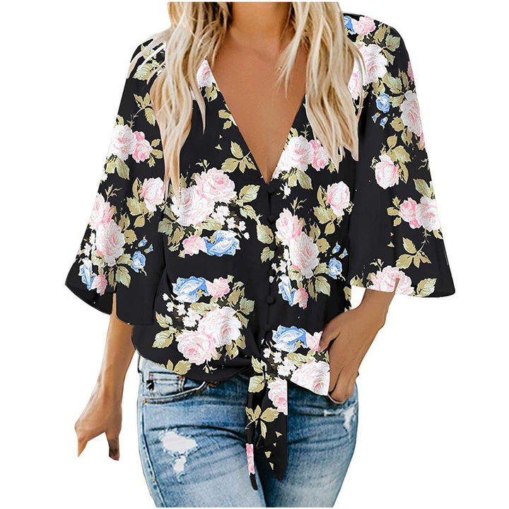 Fashionable printed cardigan blouse floral