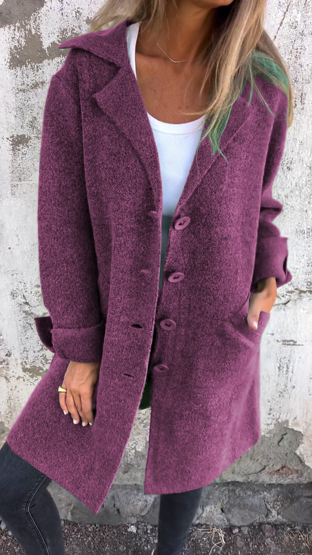 Women's - Casual Long Coat with Cuffs - Cotton - Stylish & Comfortable Outerwear