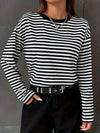 Casual long-sleeved top and striped T-shirt with a round neckline