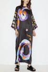 Unique print, slit, relaxed maxi dress