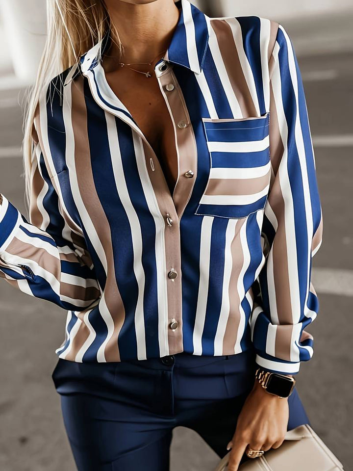 Knitted women's blouse with stripes