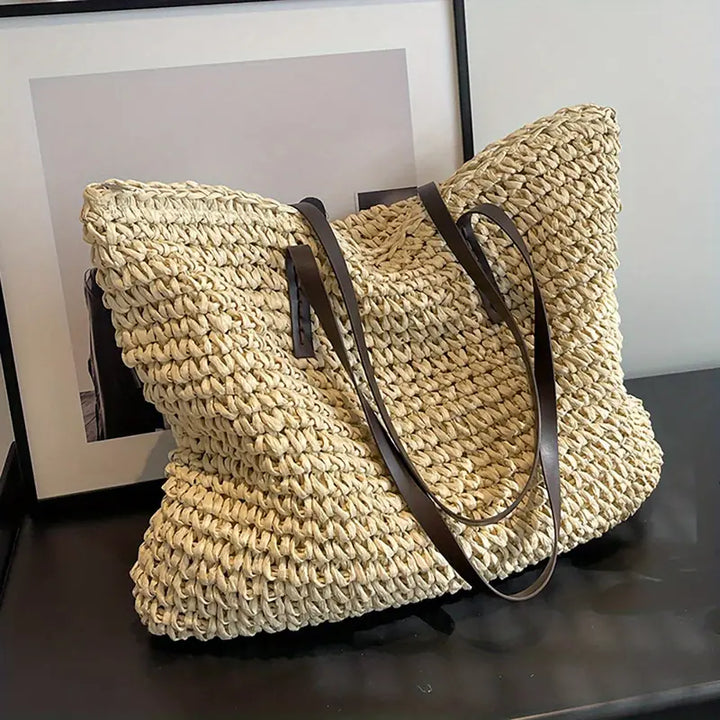 Tara - Woven carrier bag with leather straps